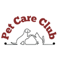 Logo: "Pet Care Club" with dog and cat paw-to-paw, arched text in red.
