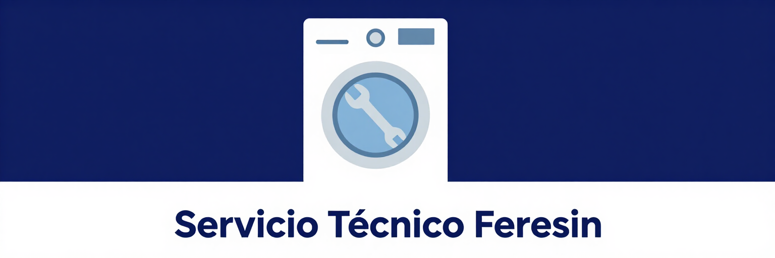 Logo de Servicio Técnico Feresin con lavadora blanca sobre fondo azul