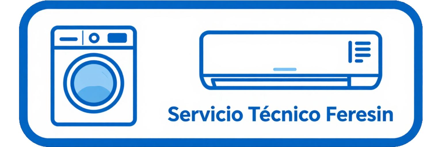 Logo azul de lavadora y aire acondicionado con el texto “Servicio Técnico Feresin”
