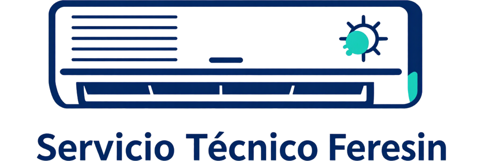 Logo de Servicio Técnico Feresin con aire acondicionado azul y texto azul oscuro
