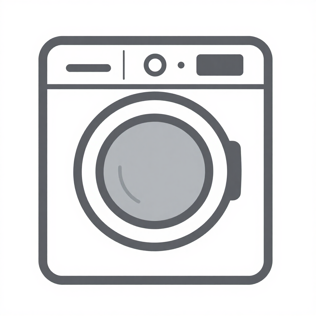 Icono minimalista de lavadora de carga frontal gris con puerta redonda y panel de control.