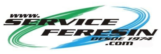 Logotipo de Service Fersin con franjas verdes y azules y texto negro sobre fondo blanco.
