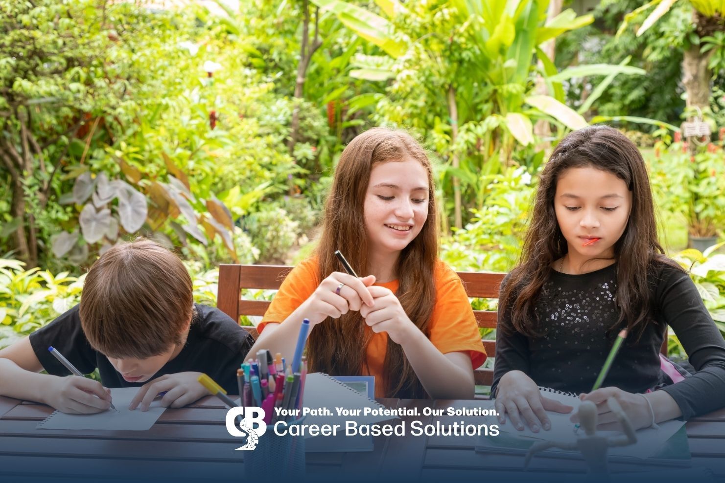 Autistic kids participating in a creative outdoor activity with therapist, encouraging teamwork