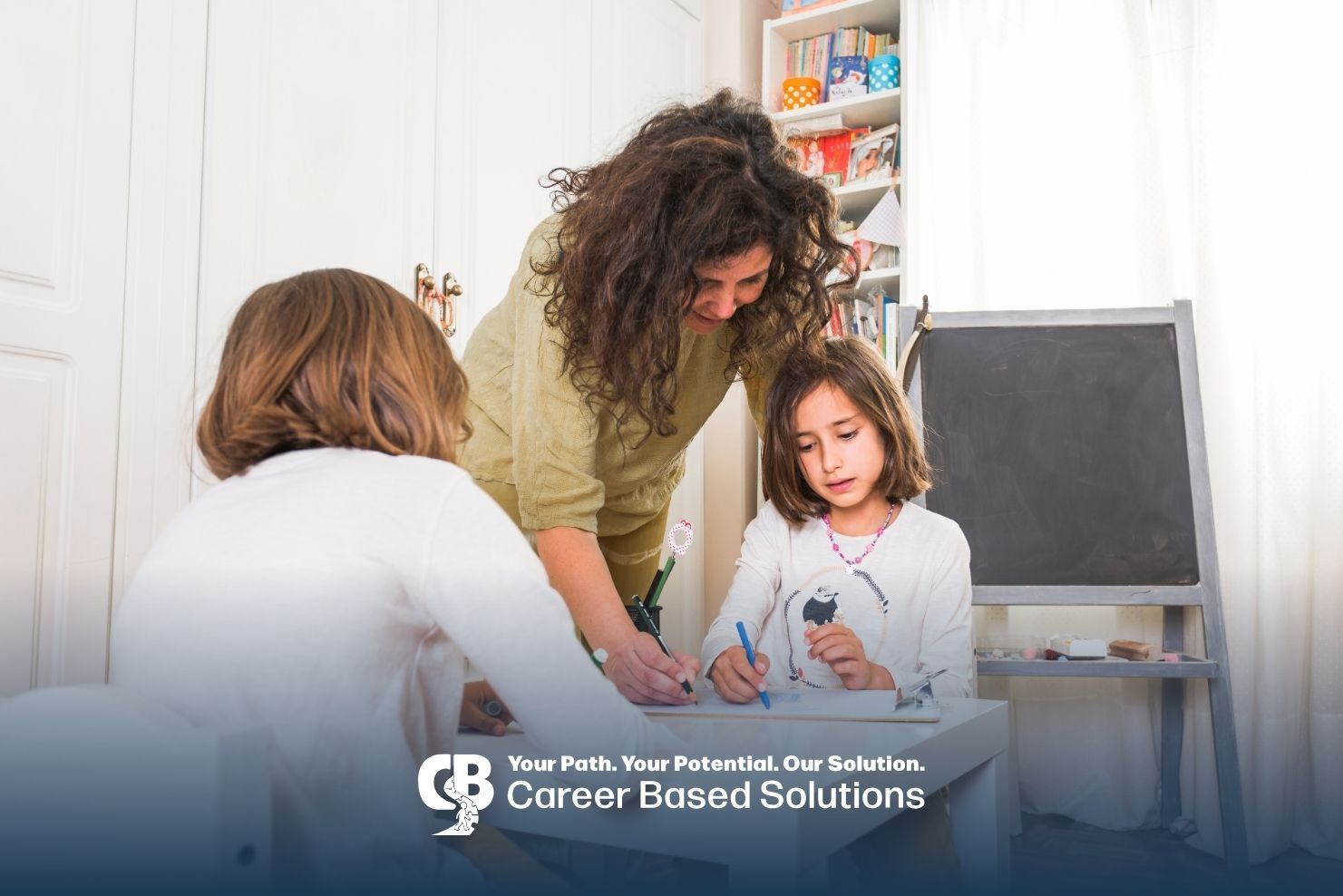 Autistic girl participating in an ABA activity with a therapists during a focused learning session.