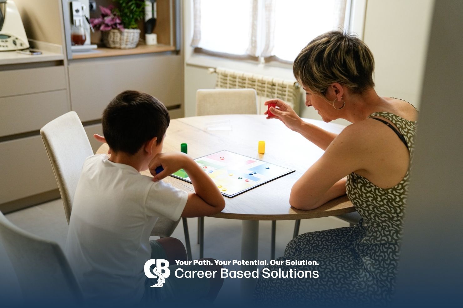 An autistic boy practicing daily living skills with a therapist during a structured activity