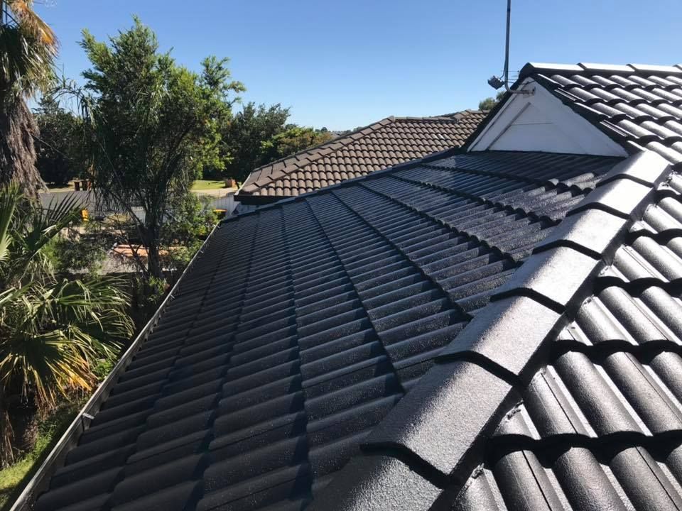 A roof with a lot of tiles on it and trees in the background