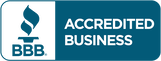 BBB accredited business badge in teal and white with torch logo