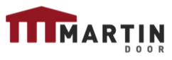 Martin Door logo with red house roof icon and black text on white background