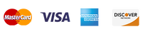 Mastercard, Visa, American Express, and Discover payment logos on a white background