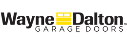 Wayne Dalton Garage Doors logo with black text and a yellow garage door icon above the word “Garage Doors”