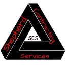 A black impossible triangle logo with the red text "Shepherd Contracting Services" and the letters "SCS" in the center.