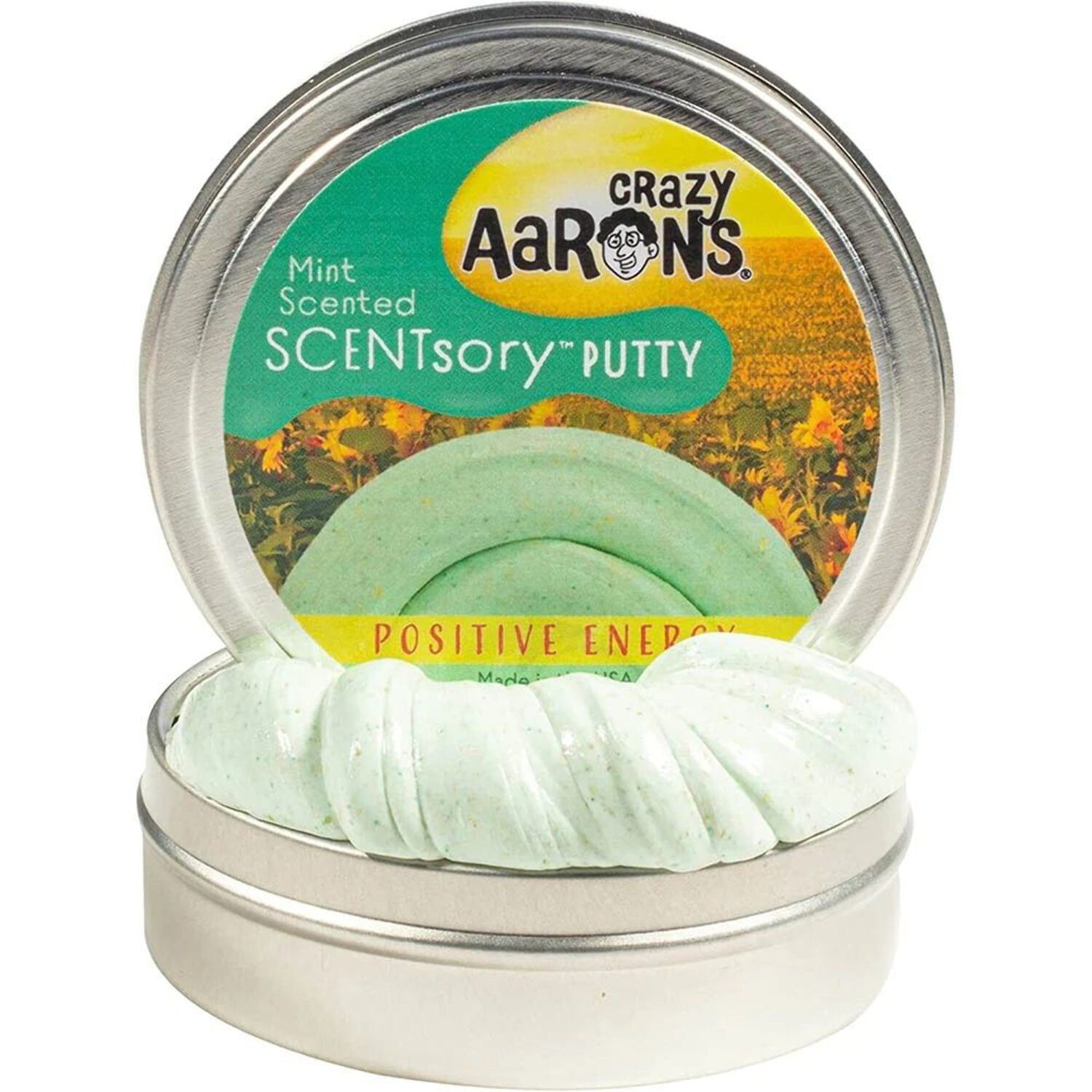 A tin of mint scented aaron 's scentstory putty