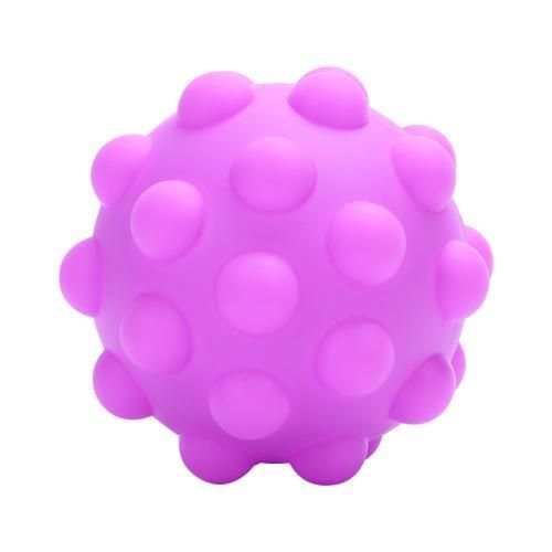 A purple ball with holes in it on a white background.