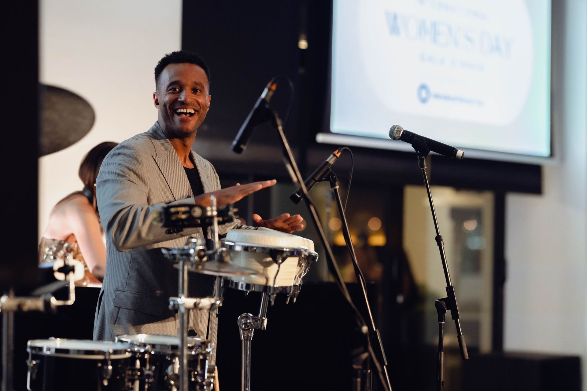 Percussionist performing at the EverLend International Women's Day Charity Gala