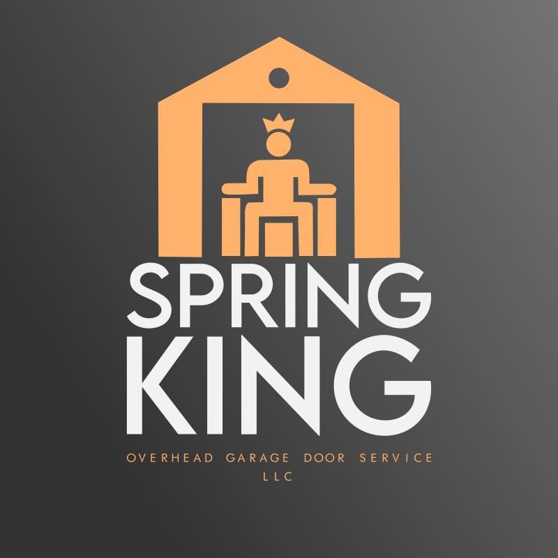 SPRING KING logo with orange garage and white text for overhead garage door service LLC