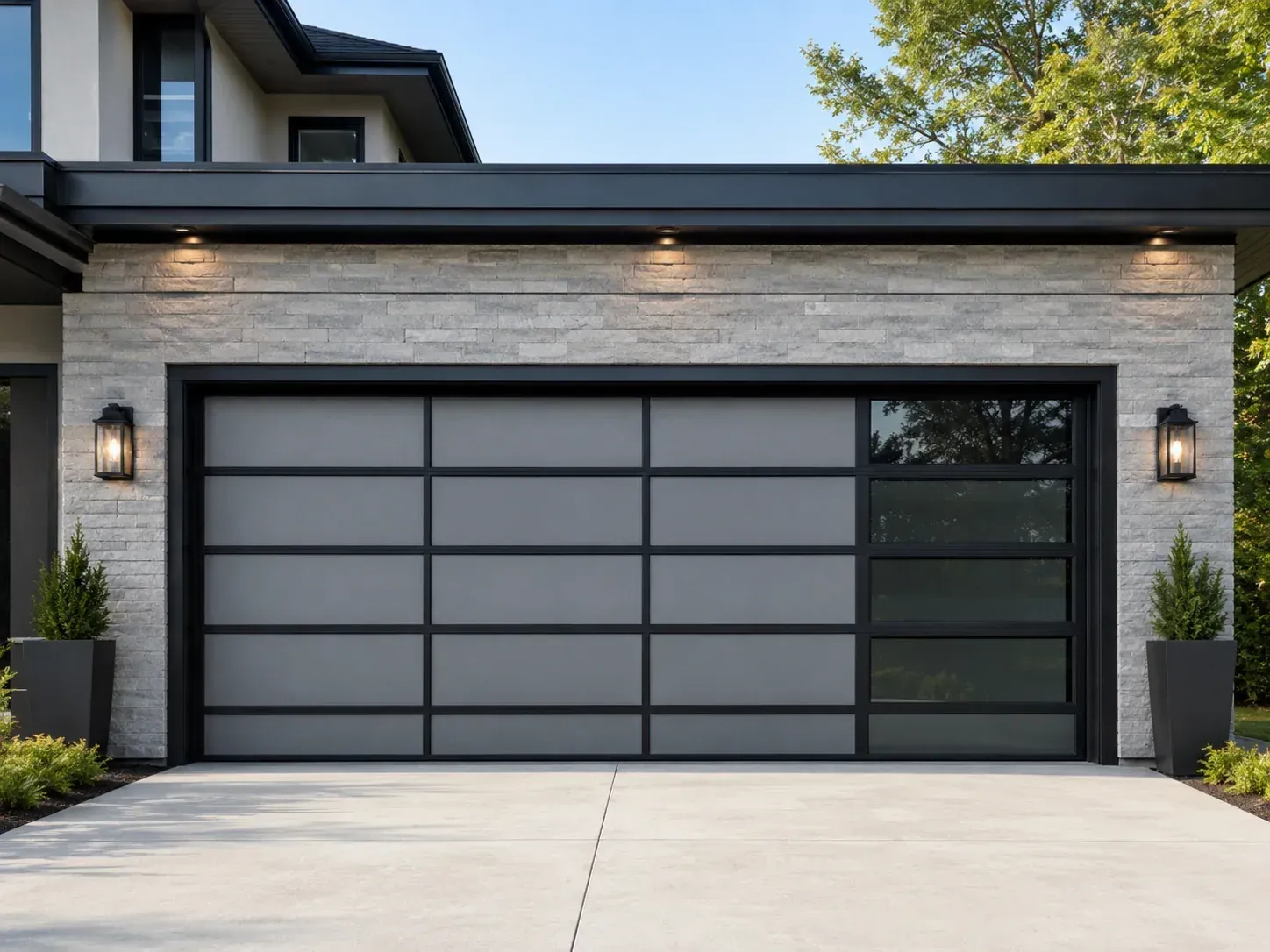 Contemporary aluminum garage door on a modern residential home