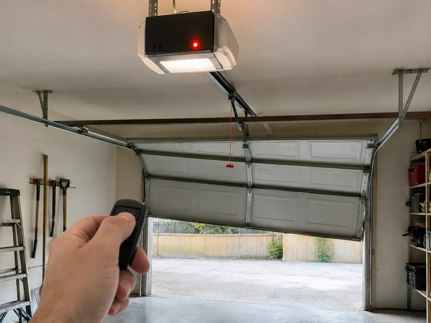 Garage door opener repair for a residential garage door stuck partially open