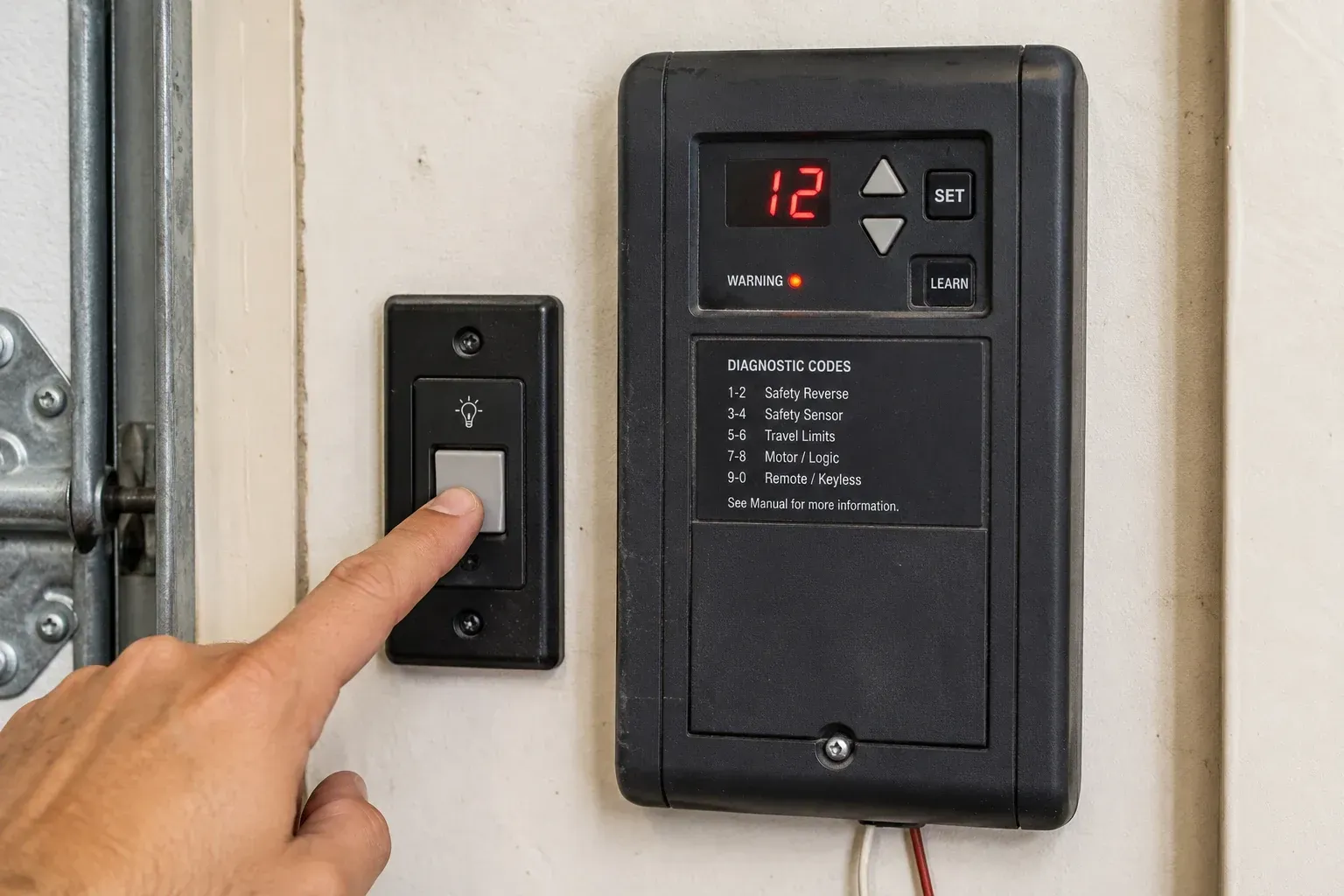 Garage door wall control diagnostic panel for opener troubleshooting in Roscoe IL