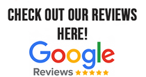 Text graphic: “Check out our reviews here!” above Google Reviews logo with five stars.