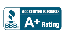 BBB Accredited Business A+ Rating badge in teal, blue, and white BBB Accredited Business A+ Rating badge in teal, blue, and white
