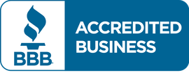 BBB Accredited Business logo, blue and white. Torch graphic and BBB Accredited Business logo, blue and white. Torch graphic and
