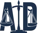 A logo for a law firm with scales of justice and a cross.