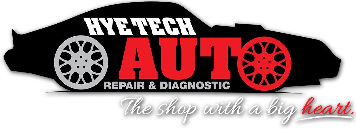 Logo for Hyetech Auto. A black car silhouette with red and white text. 