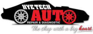 Logo for Hyetech Auto. A black car silhouette with red and white text.