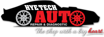 Logo for Hyetech Auto. A black car silhouette with red and white text.