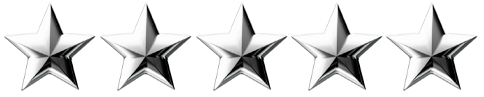 Five silver stars in a row, each with shading.