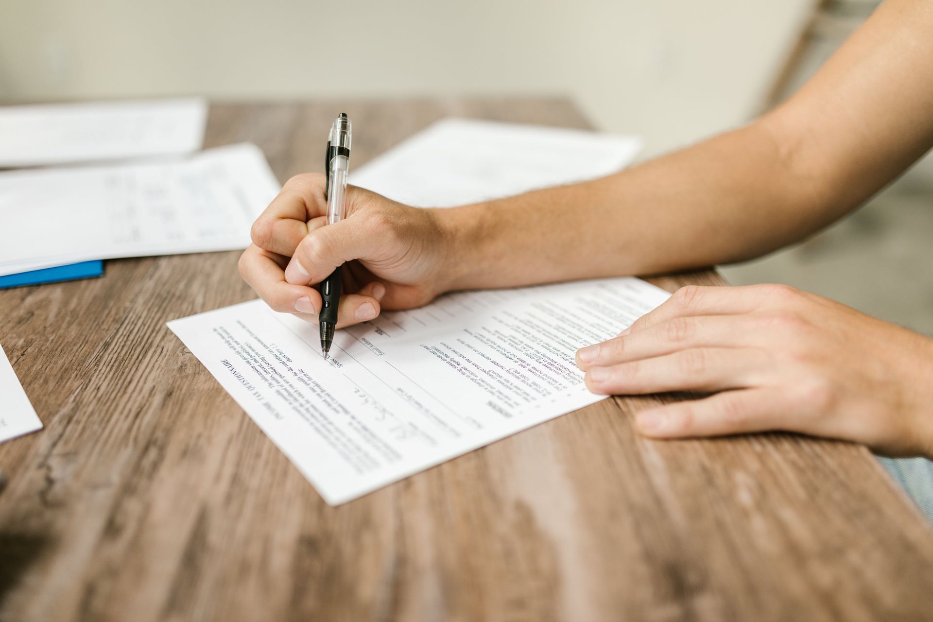 Person filling out form