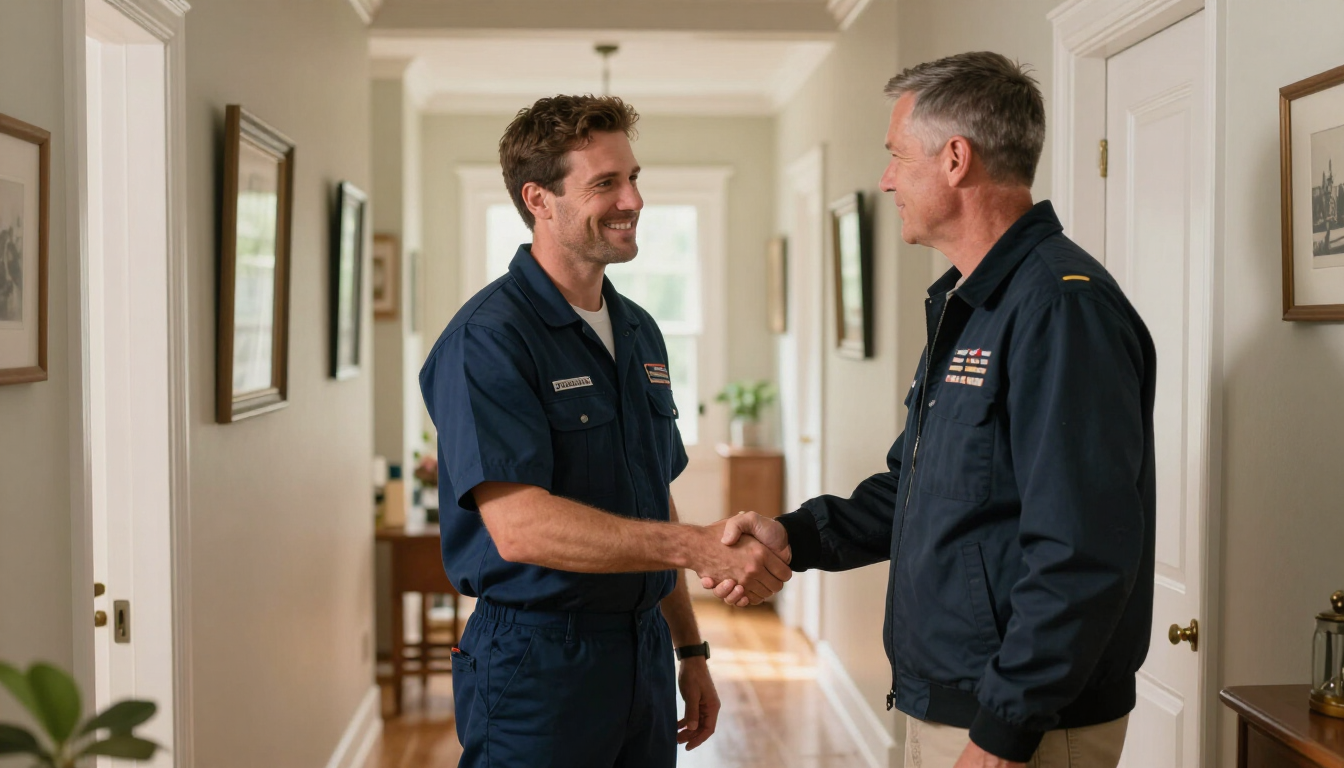 Professional plumber helping a military veteran at home in Gainesville, Georgia