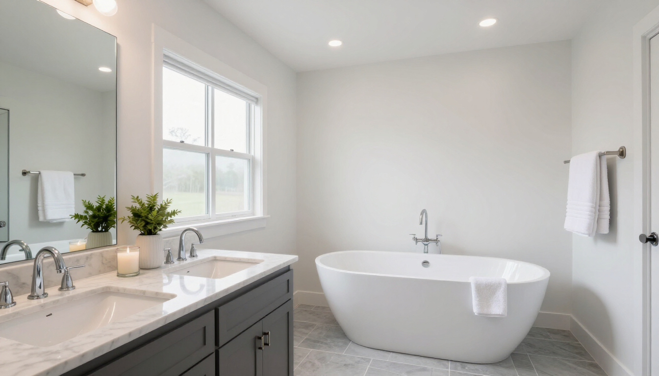 Modern residential bathroom with high end plumbing fixtures