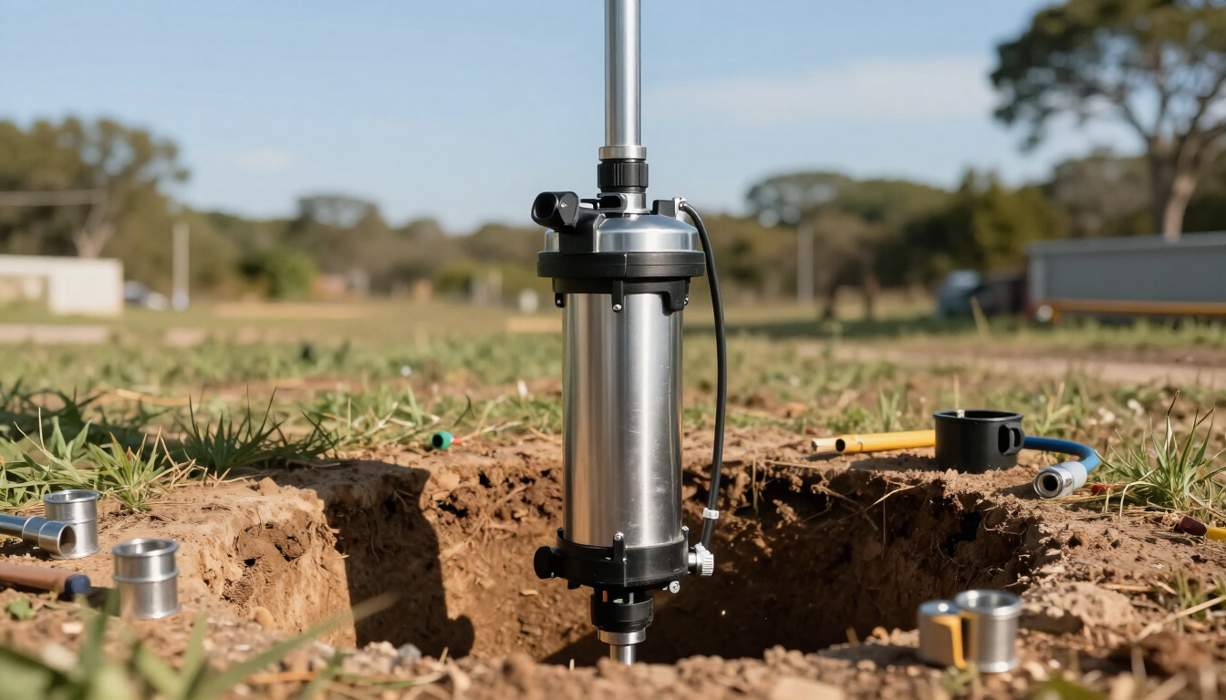 Professional inspection of a water pressure gauge for a residential well system.