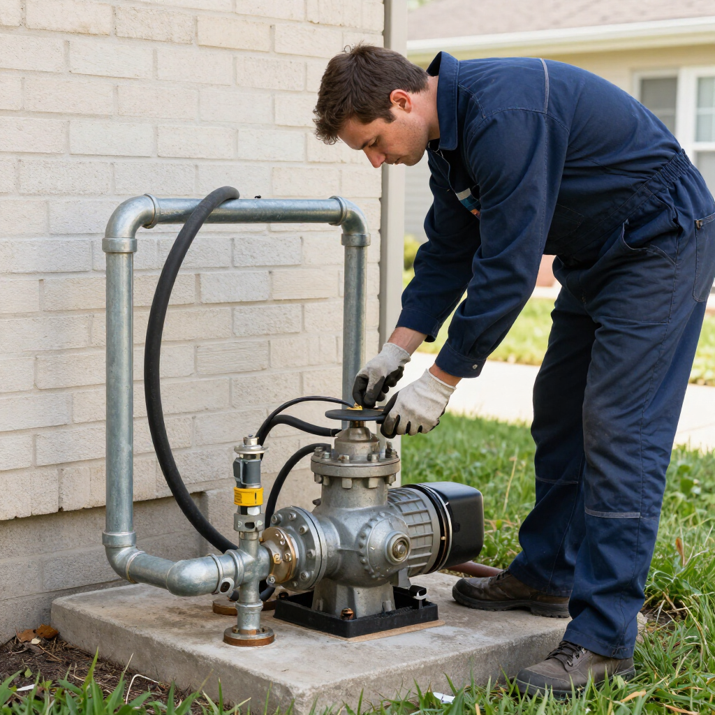 gainesville plumbing technician working on a well pump outside of a residential home