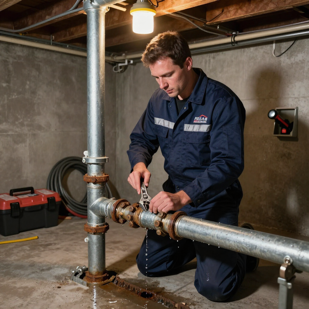 commercial building silver plumbing pipes being remodeled, repiped, and repaired by gainesville plumbing plumber in basement