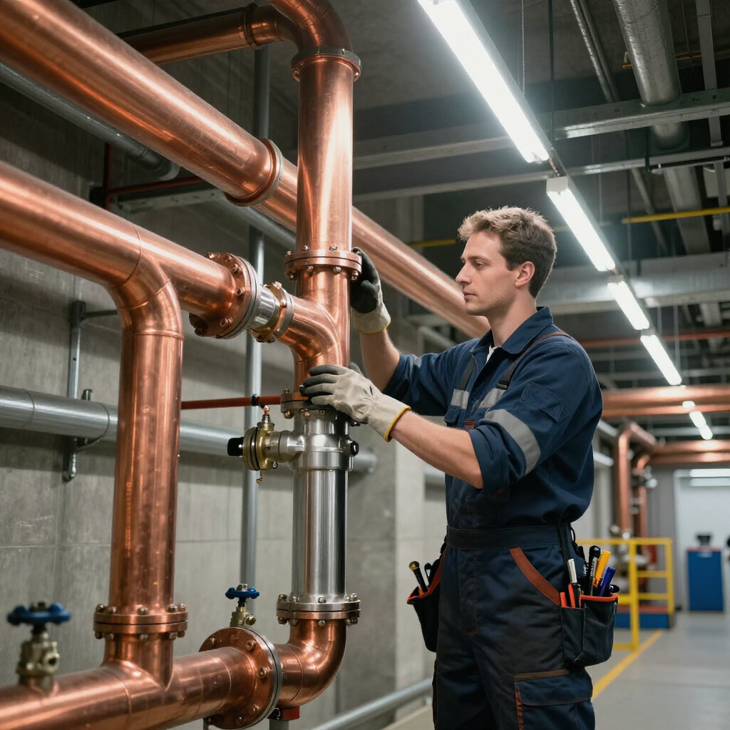 commercial building copper plumbing pipes being remodels, repiped, and repaired by gainesville plumbing plumber in a business