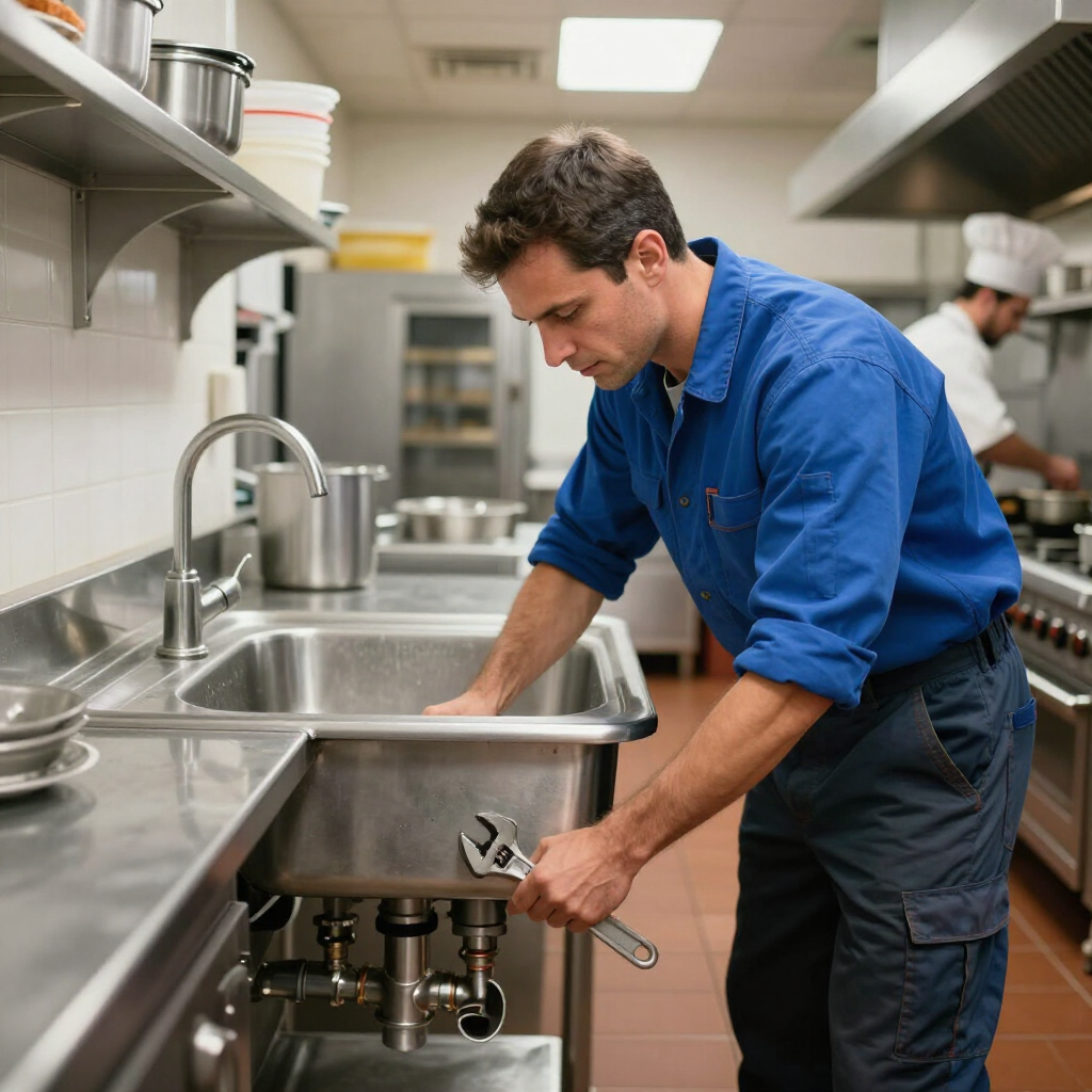 commercial business restaurant kitchen sink plumbing repair by gainesville plumbing master plumber in blue in flowery branch