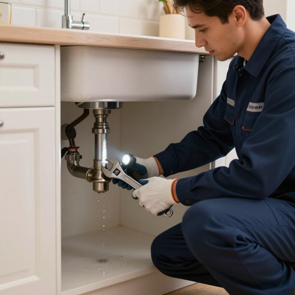 gainesville plumbing plumber repairing the kitchen sink in a resident's home