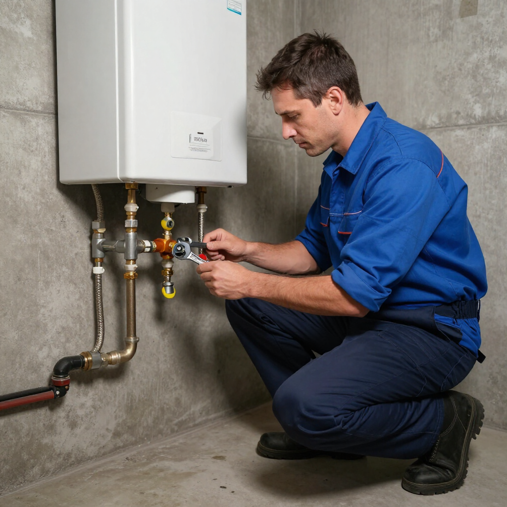 gainesville plumbing plumber diagnosing and repairing a water heater issue by installing a tankless water heater