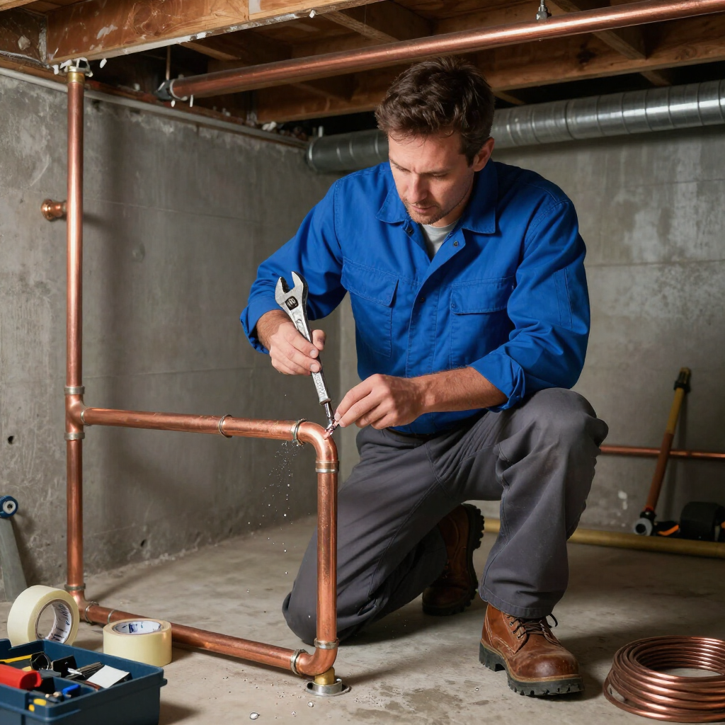 plumbing remodeling and repiping repairs by gainesville plumbing plumber in a blue shirt holding tools in a customer's house