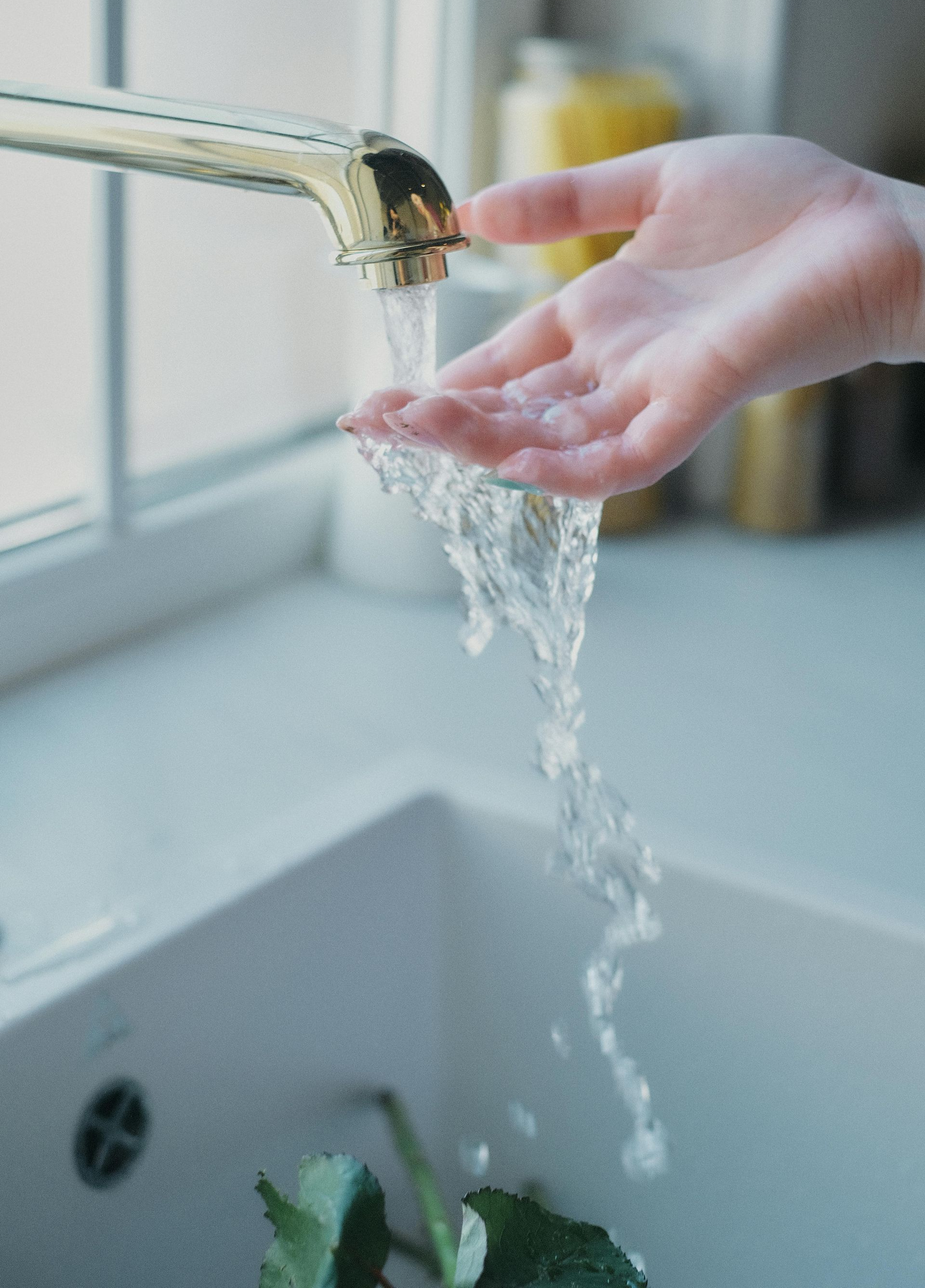 Plumbing services in North Georgia with gold sink faucet with water running