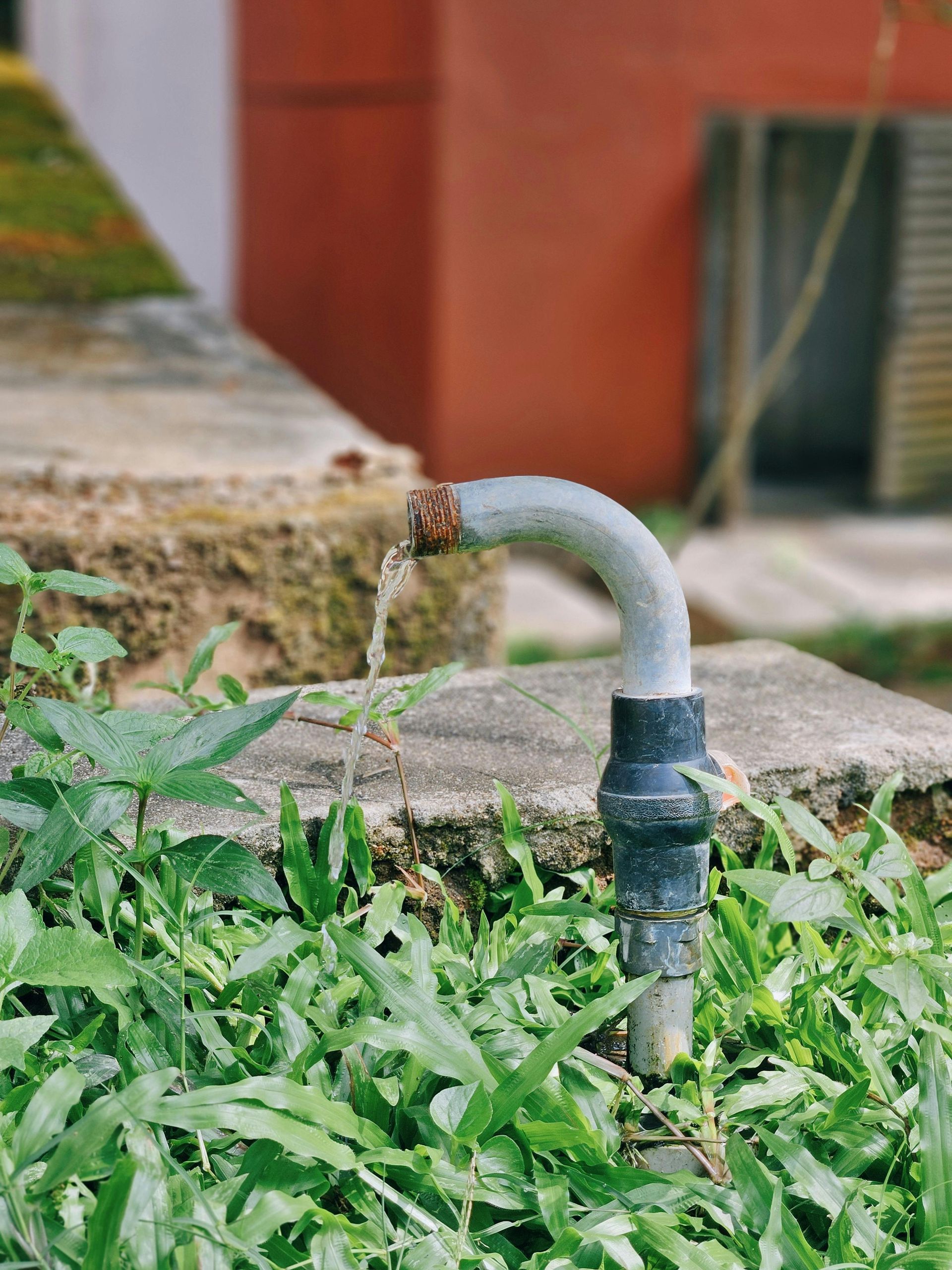 outside faucet with running water