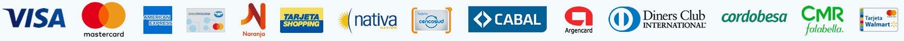 Logotipos para métodos de pago: Visa, Mastercard, American Express, Discover, PayPal, Apple Pay, Google Pay y otros.