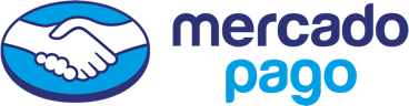 Logotipo de Mercado Pago: Apretón de manos dentro de un óvalo azul, con 