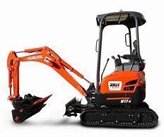 Orange Kubota excavator on a trailer, ready for transport.