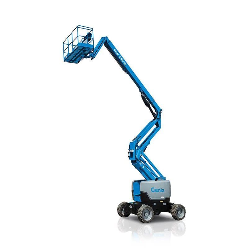 Blue Genie articulating boom lift extending upward.
