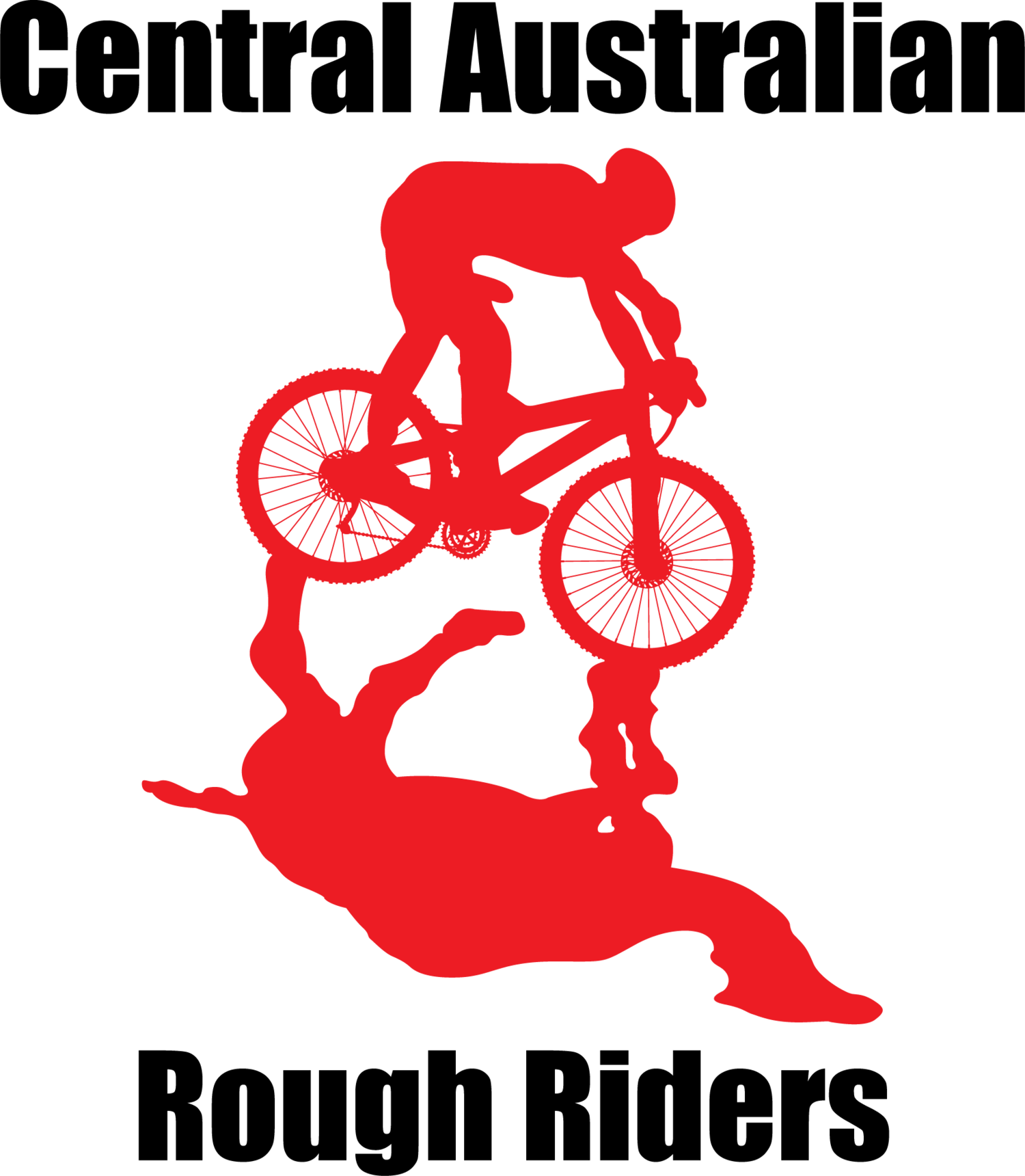 Red silhouette of a mountain biker jumping over their shadow; 