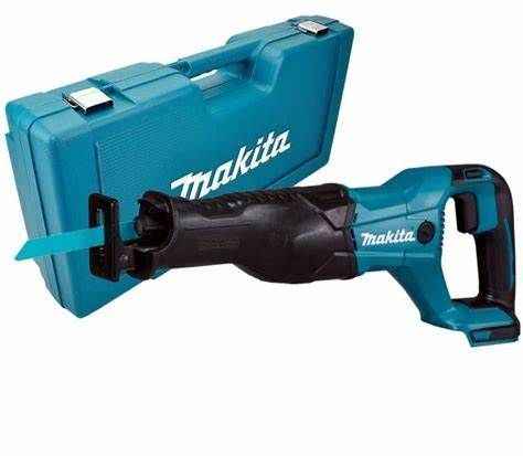 Makita cordless reciprocating saw, teal and black, with a case.