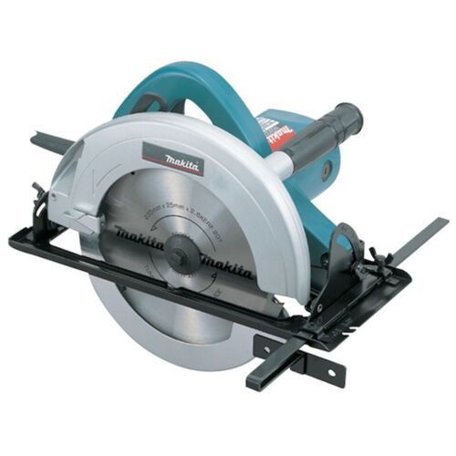 Makita circular saw, teal and silver, with a black base, for cutting wood.